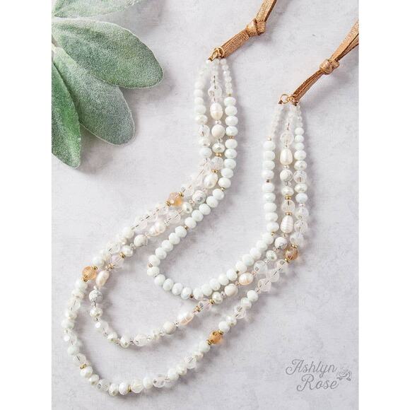 Count on You with Bronze Strap Beaded Necklace, White - Picture 1 of 2